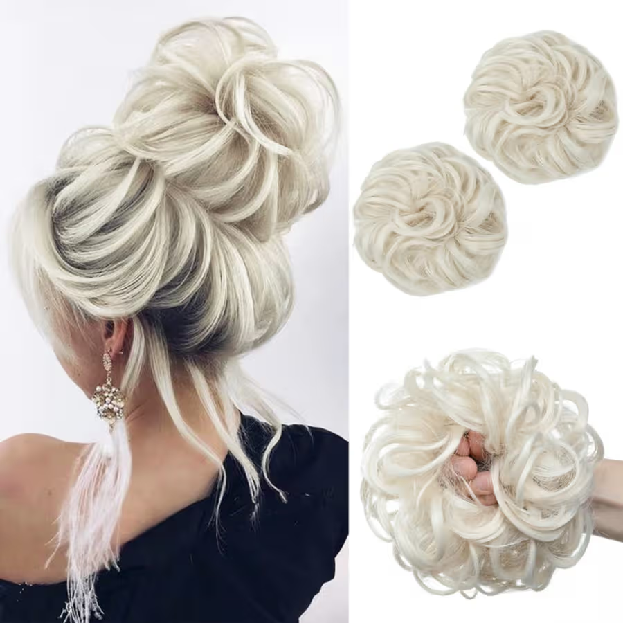 Large Messy Bun Hair Piece Wavy Curly Scrunchies Synthetic Chignon Ponytail Hair Extensions Thick Updo Hairpieces for Women Dirty Blonde