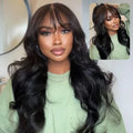 Boohair 7x5 Bye Bye Knots 13x4 Lace Fluffy Loose Body Wave Lace Frontal Wig with Bangs Pre everything Put On and Go Human Hair Glueless  Wigs 180% Density