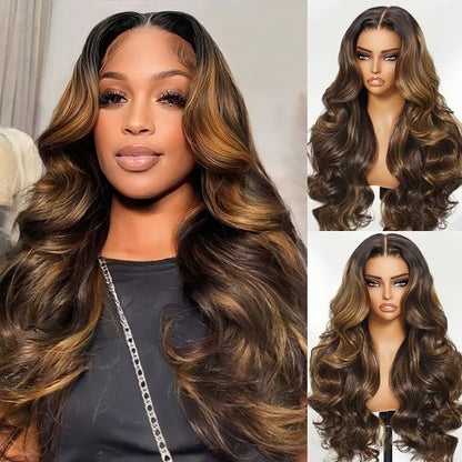 Balayage Highlight Glueless Body Wave 7x5 / 13x4 Lace Front Human Hair Wigs with Invisi Drawstring Put On and Go