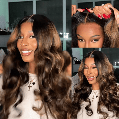 Balayage Highlight Glueless Body Wave 7x5 / 13x4 Lace Front Human Hair Wigs with Invisi Drawstring Put On and Go