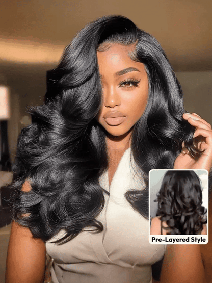 Pre Styled Efortless Chic Layer 7x5 Pre Cut Lace Frontal Wig 200% Density Face Framing Peacock Curls Glueless Ready To Wear Wig