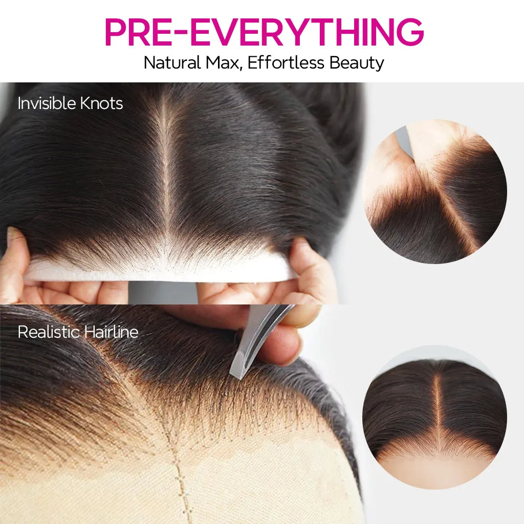 Short Bob Human Hair Wear Go Wig Glueless 13x4 Lace Front Pre-Plucked Body Wave Ocean Wave 180% Density - Natural Color (10 Inch)