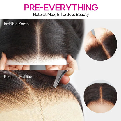 Short Bob Human Hair Wear Go Wig Glueless 13x4 Lace Front Pre-Plucked Body Wave Ocean Wave 180% Density - Natural Color (10 Inch)