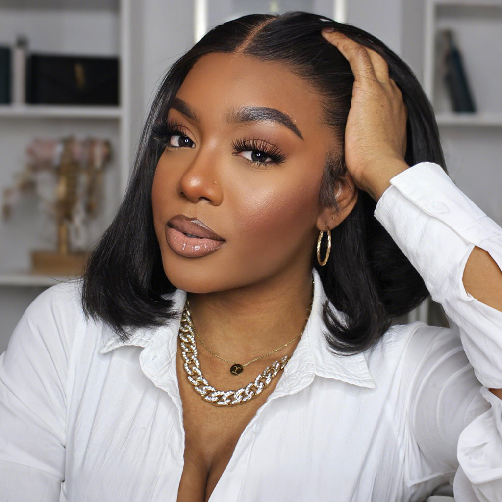 BOO 100%human hair  200% Density 10-16 Inch Short Bob Wig Human Hair Glueless 13x4 Straight HD Lace Front Wigs Straight Bob Lace Front Wigs for Women Natural black Glueless Wig Human Hair Invisible Lace Front Wig