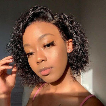 Trendy Short Cut Curly Minimalist Pre-Cut HD Lace Glueless Side Part Frontal Bob Wig  Human Hair 150% Density
