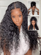 7x5 Glueless Wig Pre Cut 180% Density Wet And Wavy Water Wave Natural Black Invisible Knots Lace Frontal Wig Put On and Go