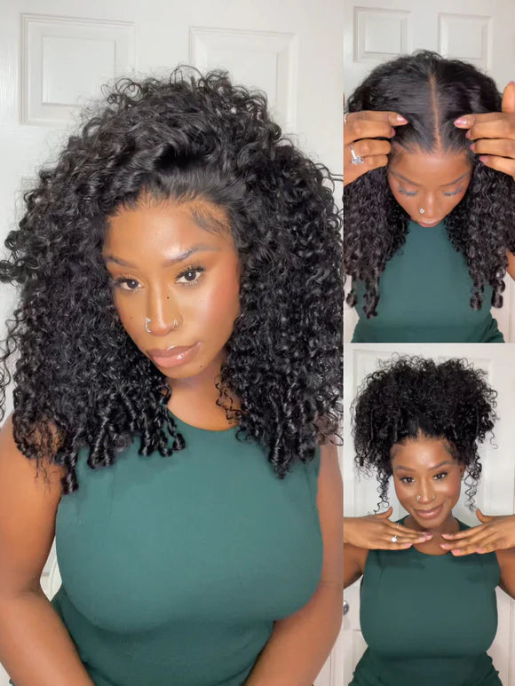 7x5 Bye Bye Knots Kinky Curly Wig Put On and Go Pre Cut Lace Lace Closure Premium Glueless Human Hair Wigs with Drawstring
