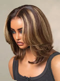 Blonde Highlight Short Layered Bob Wig Wear Go Glueless 13x4 Lace Front Pre-Cut Human Hair Wig