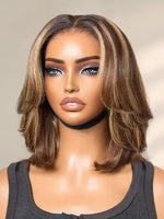 Blonde Highlight Short Layered Bob Wig Wear Go Glueless 13x4 Lace Front Pre-Cut Human Hair Wig