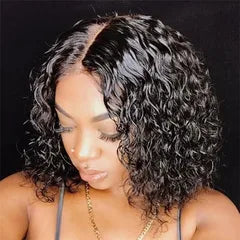 Deep Wave Short Bob Wig Curly Lace Front Wig Glueless 13x4 Human Hair Wear Go Wigs Natural Black
