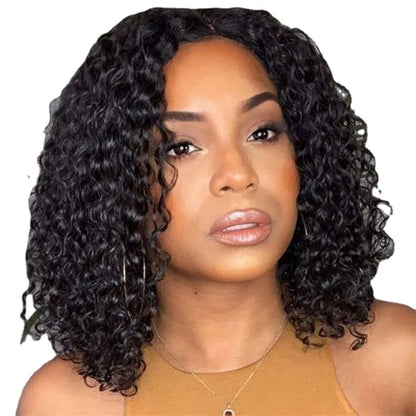 Deep Wave Short Bob Wig Curly Lace Front Wig Glueless 13x4 Human Hair Wear Go Wigs Natural Black