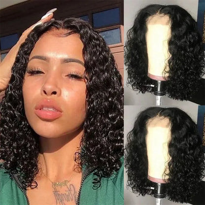 Deep Wave Short Bob Wig Curly Lace Front Wig Glueless 13x4 Human Hair Wear Go Wigs Natural Black