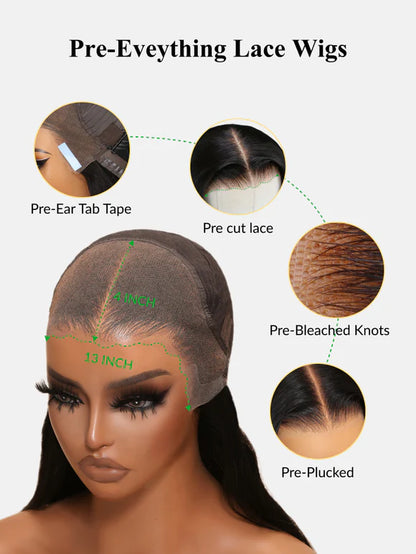 Boohair 7x5 Bye Bye Knots 13x4 Lace Fluffy Loose Body Wave Lace Frontal Wig with Bangs Pre everything Put On and Go Human Hair Glueless  Wigs 180% Density