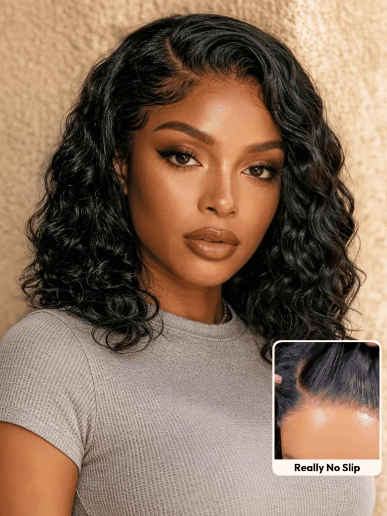 6X4 Glueless Lace "C" Side Part Water Wave Bob Wig 220% Density Drawstring Ready To Wear Short Curly Friendly For Beginners