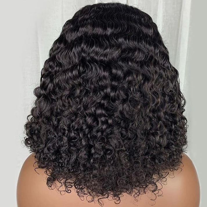 Short Curly Bob 13x4 Lace Front Human Hair Wig Soft Breathable Reusable Nontangled Brazilian Wig Adjustable Size (14 inches)