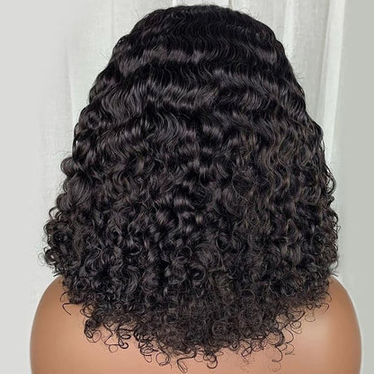 Short Curly Bob 13x4 Lace Front Human Hair Wig Soft Breathable Reusable Nontangled Brazilian Wig Adjustable Size (14 inches)
