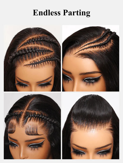 Boohair 7x5 Bye Bye Knots 13x4 Lace Fluffy Loose Body Wave Lace Frontal Wig with Bangs Pre everything Put On and Go Human Hair Glueless  Wigs 180% Density