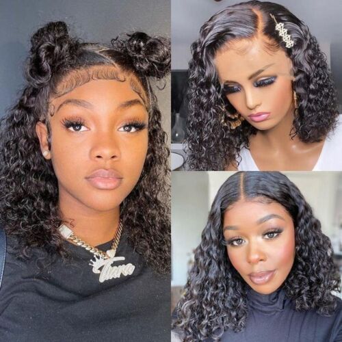 Short Curly Bob 13x4 Lace Front Human Hair Wig Soft Breathable Reusable Nontangled Brazilian Wig Adjustable Size (14 inches)