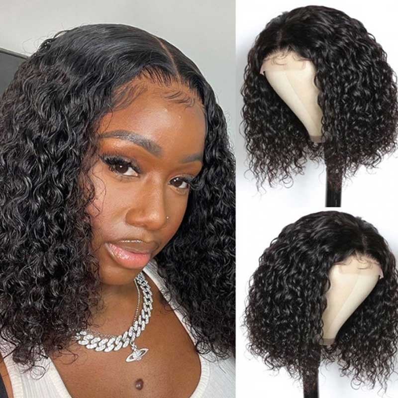 Short Curly Bob Wigs Brazilian Virgin Human Hair 13x4 Lace Front Wigs Kinky Curly Hair Pre Plucked with Baby Hair 150% Density (12inch, 13x4)
