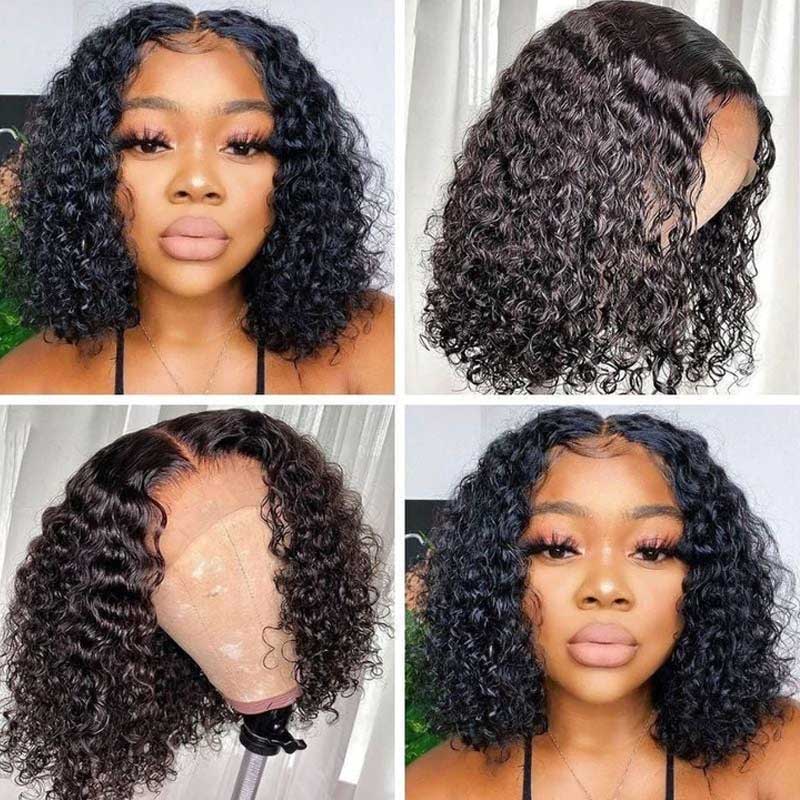 Short Curly Bob Wigs Brazilian Virgin Human Hair 13x4 Lace Front Wigs Kinky Curly Hair Pre Plucked with Baby Hair 150% Density (12inch, 13x4)