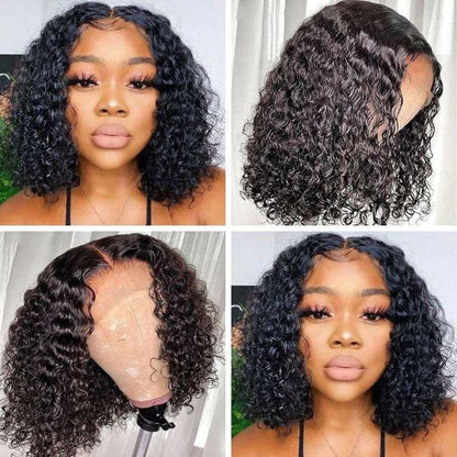 Short Curly Bob Wigs Brazilian Virgin Human Hair 13x4 Lace Front Wigs Kinky Curly Hair Pre Plucked with Baby Hair 150% Density (12inch, 13x4)