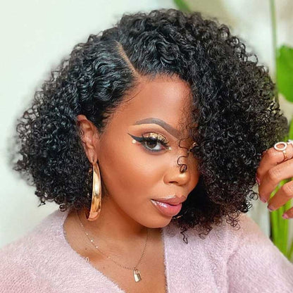 Short Curly Bob Wigs Brazilian Virgin Human Hair 13x4 Lace Front Wigs Kinky Curly Hair Pre Plucked with Baby Hair 150% Density (12inch, 13x4)