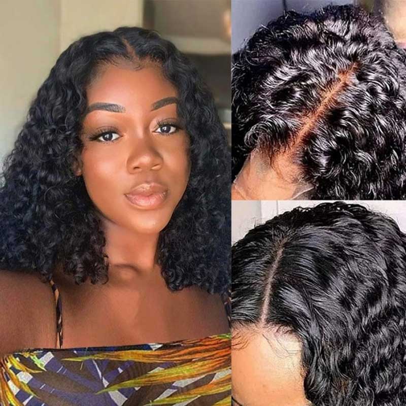 Short Curly Bob Wigs Brazilian Virgin Human Hair 13x4 Lace Front Wigs Kinky Curly Hair Pre Plucked with Baby Hair 150% Density (12inch, 13x4)