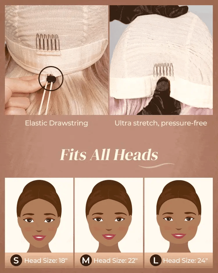 13x6 Three-Go™ Ash Blonde Ombre Glueless Wigs Silky Straight Loose Body Wave With Drawstring Pre Plucked 100% Human Hair Wig