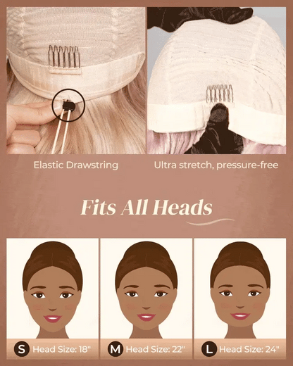 13x6 Three-Go™ Ash Blonde Ombre Glueless Wigs Silky Straight Loose Body Wave With Drawstring Pre Plucked 100% Human Hair Wig