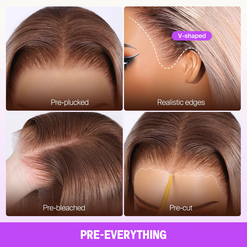13x6 Three-Go™ Ash Blonde Ombre Glueless Wigs Silky Straight Loose Body Wave With Drawstring Pre Plucked 100% Human Hair Wig