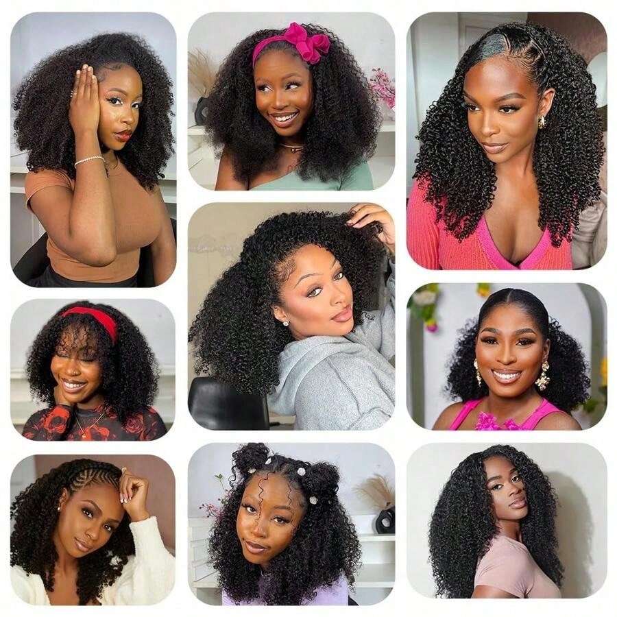 Curly Half Wig 3 In 1 Seamless Flip Over With Drawstring for Women Human Hair Glueless Wear and Go Half Up Half Down Headband