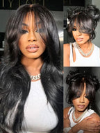 Pre-Everything 7x5/13x4 Lace Frontal Loose Wave Wigs with Bangs-Fluffy Hair 3D Dome Cap Put on and Go Glueless Human Hair