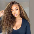 Honey Blonde Highlight Water Wave Pull & Go 13x6 Lace Frontal Tiny Knots Glueless Wig Deep Curly Human Hair