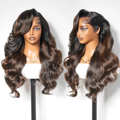 Brown Highlight Peacock Curls 13x4 Full Lace Wig Glueless Pull & Go Pre-Everything Body Wave Loose Wave Wig