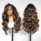 Brown Highlight Peacock Curls 13x4 Full Lace Wig Glueless Pull & Go Pre-Everything Body Wave Loose Wave Wig