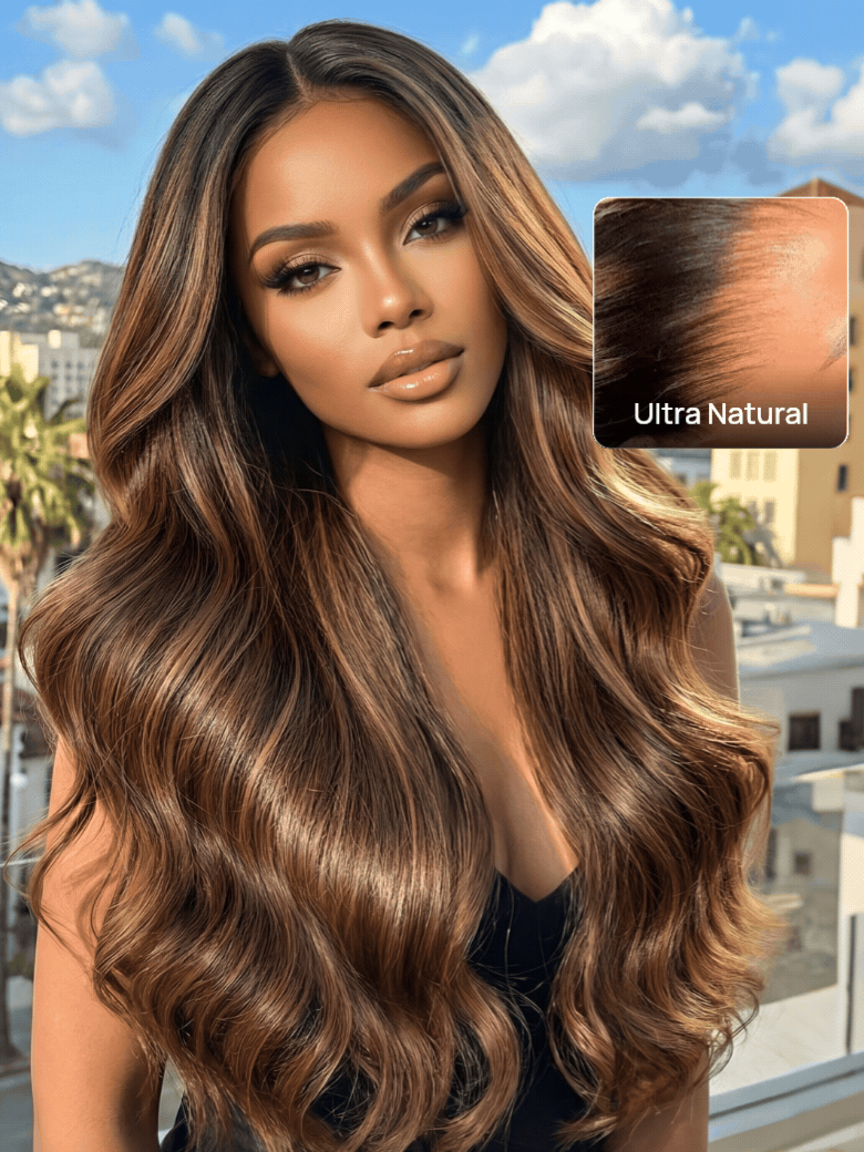 Balayage Highlight Glueless Body Wave 7x5 / 13x4 Lace Front Human Hair Wigs with Invisi Drawstring Put On and Go