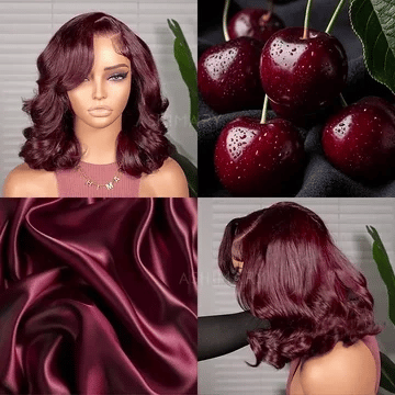 Black Cherry 7x5 Lace Front Drawstring Glueless Short Bob Body Wave Wig Pre-Everything Salon Free Human Hair Wigs