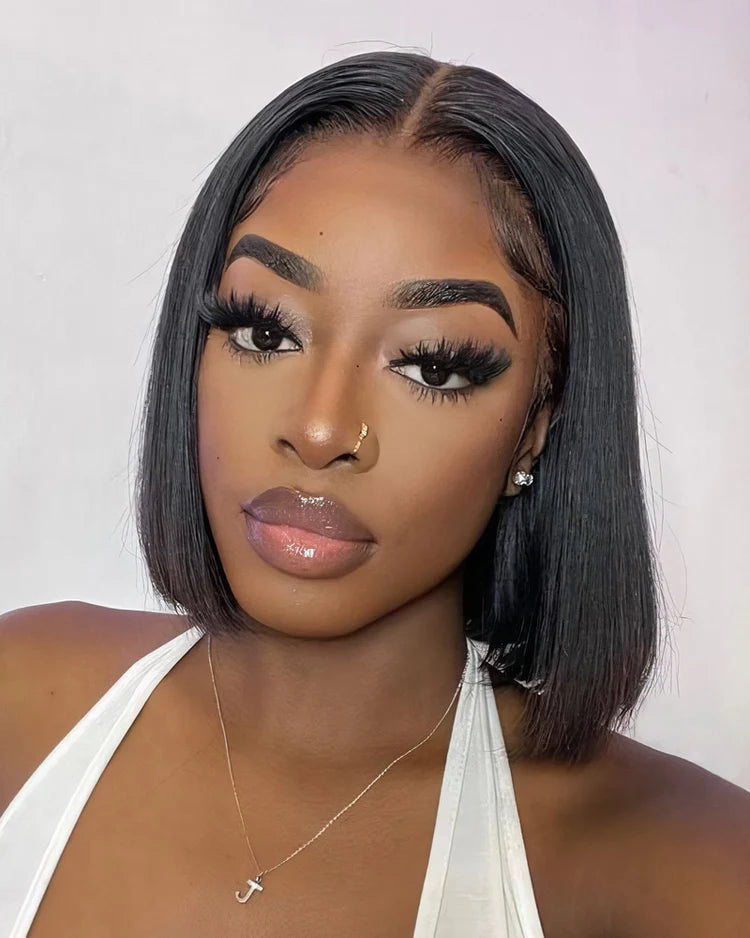 7x5 Glueless Lace Natural Black Yaki Straight Hair Pre Layered Short Bob Bleached Knots Drawstring Wig Beginner Friendly