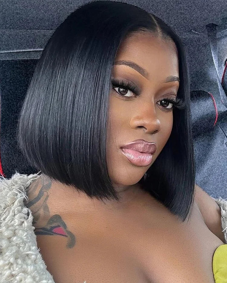 7x5 Glueless Lace Natural Black Yaki Straight Hair Pre Layered Short Bob Bleached Knots Drawstring Wig Beginner Friendly