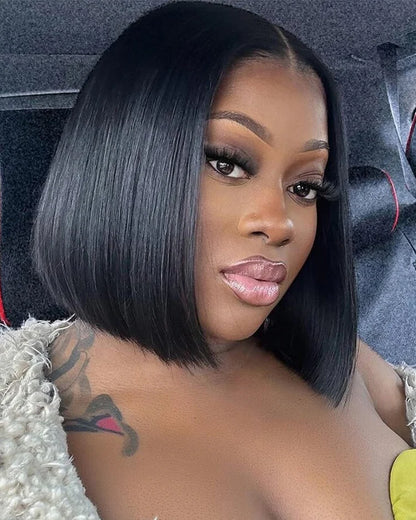 7x5 Glueless Lace Natural Black Yaki Straight Hair Pre Layered Short Bob Bleached Knots Drawstring Wig Beginner Friendly