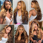 Blonde Highlighted Wig Body Wave Glueless Human Hair Wigs 13x4 HD Lace Front Wigs 180% Density with Pre Plucked
