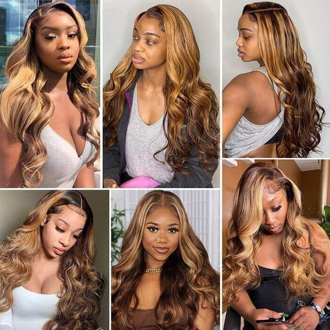 Blonde Highlighted Wig Body Wave Glueless Human Hair Wigs 13x4 HD Lace Front Wigs 180% Density with Pre Plucked