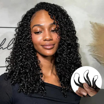 [3 In 1 Half Wig] Burmese Curly Glueless Half Wig With Elastic Drawstring Endless Natural Black Protective Styles