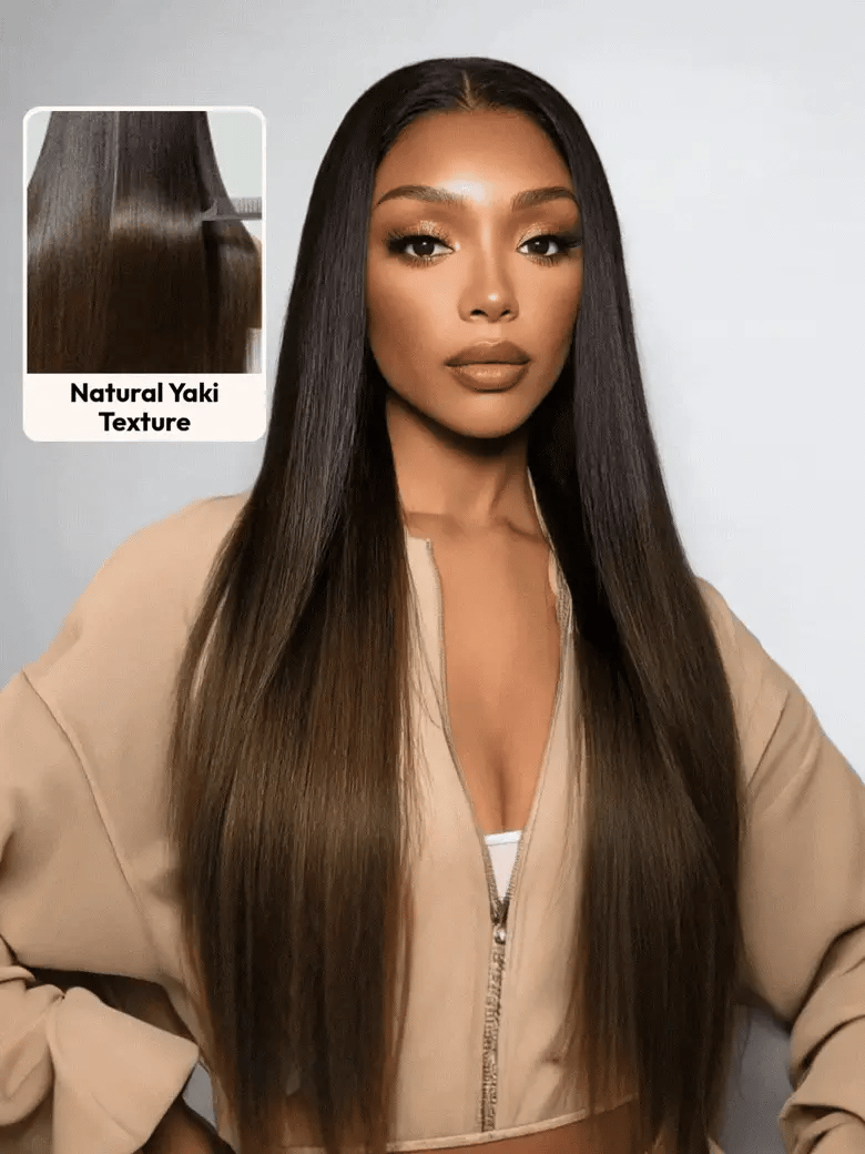 7x5 Bye-Bye Knots Ombre Chestnut Brown Put On and Go Yaki Bob Straight Lace Wig Glueless Human Hair Wigs with Invisi Drawstring