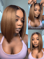 7x5 Bye-Bye Knots Ombre Chestnut Brown Put On and Go Yaki Bob Straight Lace Wig Glueless Human Hair Wigs with Invisi Drawstring