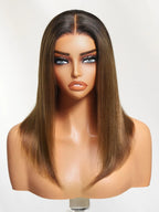 7x5 Bye-Bye Knots Ombre Chestnut Brown Put On and Go Yaki Bob Straight Lace Wig Glueless Human Hair Wigs with Invisi Drawstring