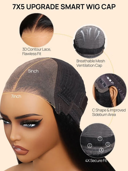 Boohair 7x5 Bye Bye Knots 13x4 Lace Fluffy Loose Body Wave Lace Frontal Wig with Bangs Pre everything Put On and Go Human Hair Glueless  Wigs 180% Density