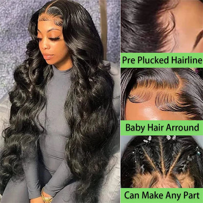 Human Hair Body Wave 13x4 Lace Frontal Glueless Wig Pre Plucked with Baby Hair Brazilian Real Hair Natural Color