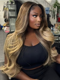 Ready To Go Wigs Loose Body Transparent Lace Front Wig Ash Brown Ombre Blonde Colored Human Hair