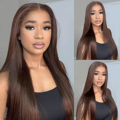 Chocolate Brown 7X5 Lace Glueless Body Wave Wigs Layered Cut Face Framing Wear Go Wig Human Hair Wig